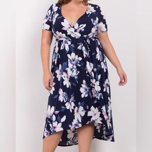 PinkBlush floral short sleeve high low midi dress